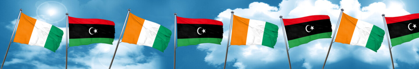 Ivory coast flag with Libya flag, 3D rendering