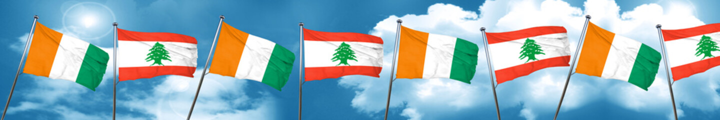 Fototapeta na wymiar Ivory coast flag with Lebanon flag, 3D rendering