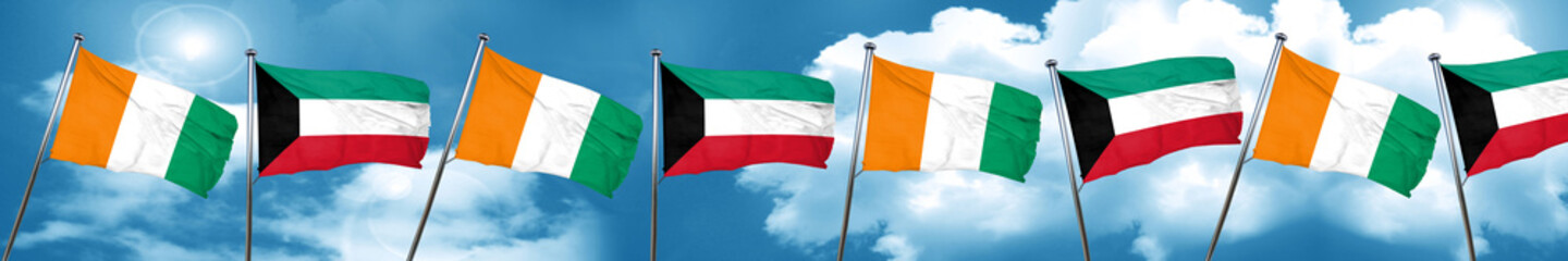 Ivory coast flag with Kuwait flag, 3D rendering
