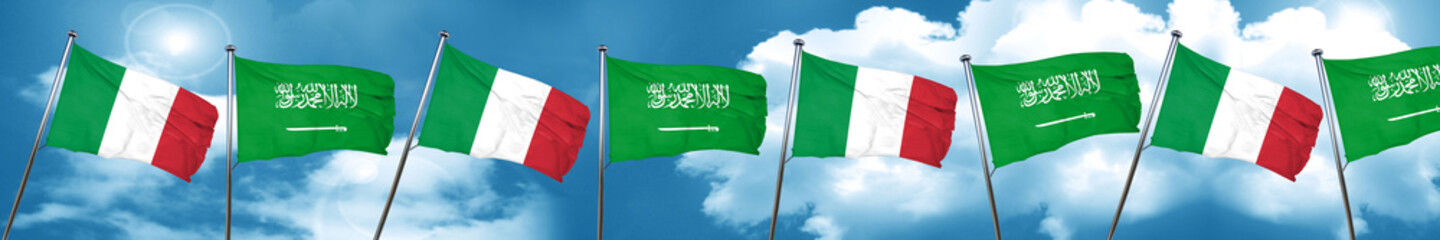 Italy flag with Saudi Arabia flag, 3D rendering