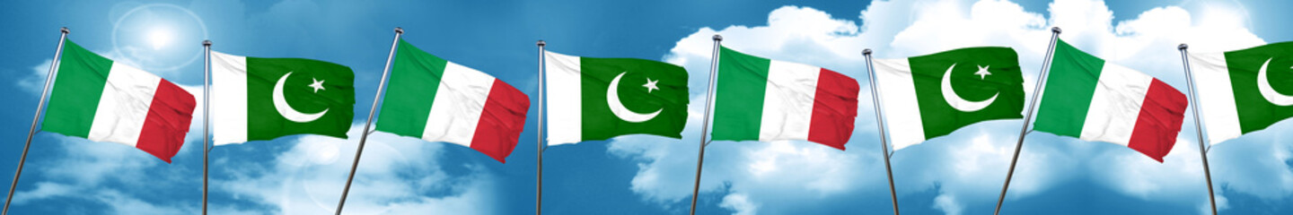 Italy flag with Pakistan flag, 3D rendering