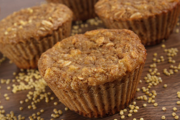 Fresh muffins with millet groats, cinnamon and apple baked with wholemeal flour, delicious healthy dessert