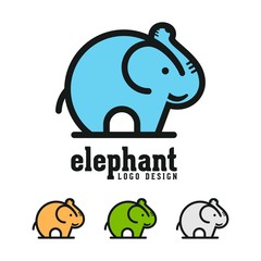 Simple Modern Elephant Vector Logo Outline