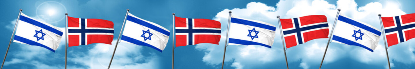 Israel flag with Norway flag, 3D rendering