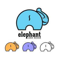 Simple Modern Elephant Vector Logo Outline