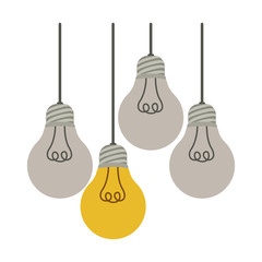 Naklejka premium colorful hanging bulbs with filaments off vector illustration