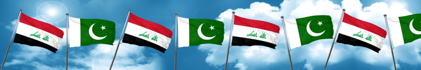 Iraq flag with Pakistan flag, 3D rendering
