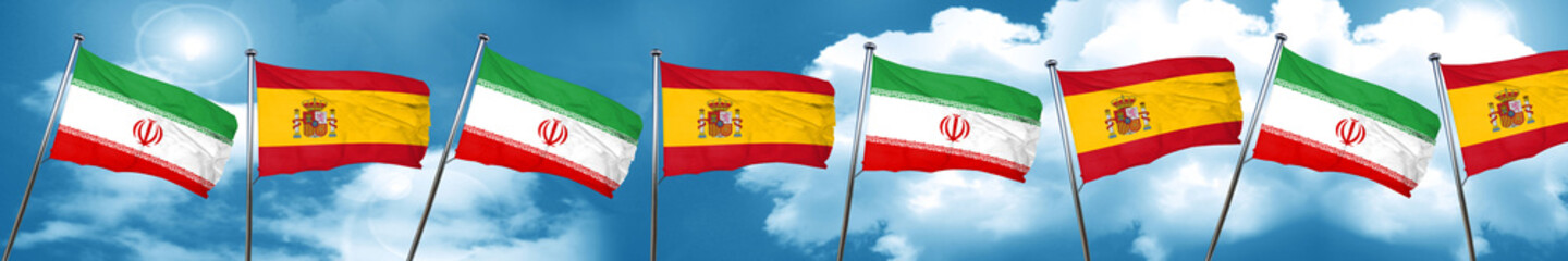 Fototapeta na wymiar iran flag with Spain flag, 3D rendering