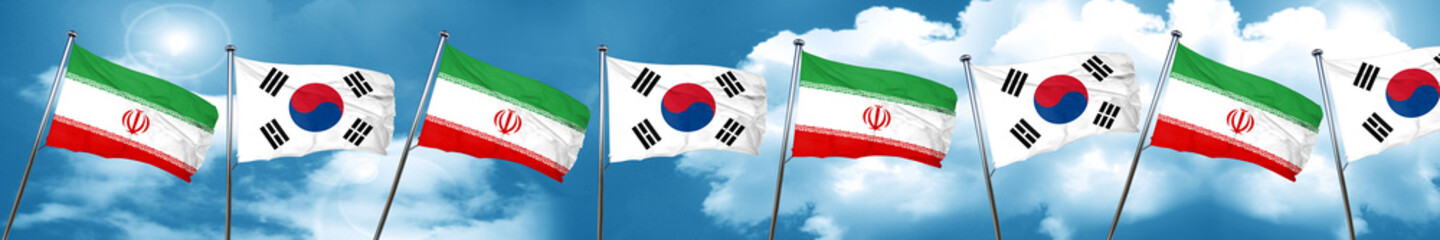 iran flag with South Korea flag, 3D rendering