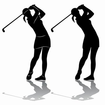 silhouette of a woman playing golf, vector draw