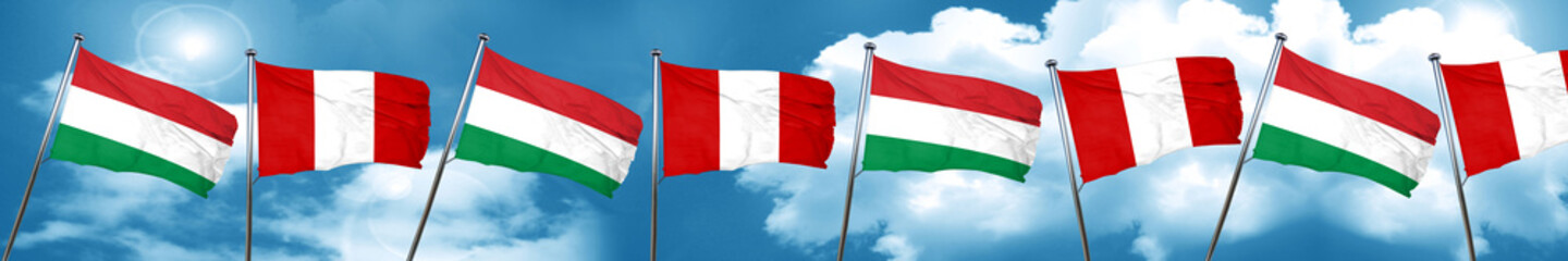 Fototapeta na wymiar Hungary flag with Peru flag, 3D rendering