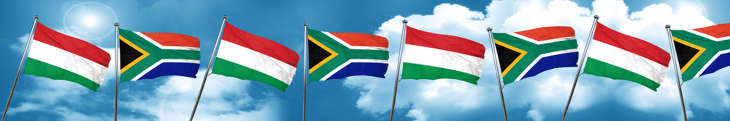 Fototapeta na wymiar Hungary flag with South Africa flag, 3D rendering