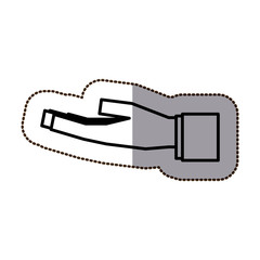 sticker of black silhouette contour giving the hand vector illustration