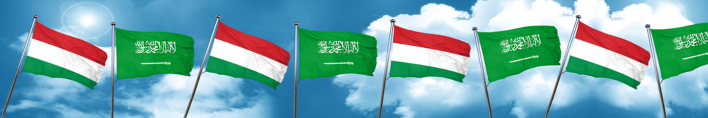 Fototapeta na wymiar Hungary flag with Saudi Arabia flag, 3D rendering