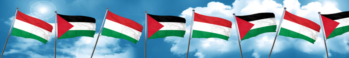 Fototapeta na wymiar Hungary flag with Palestine flag, 3D rendering