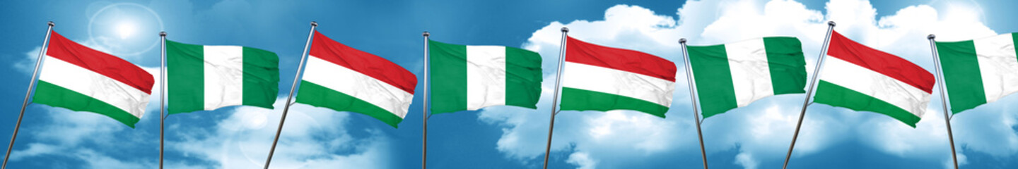 Fototapeta na wymiar Hungary flag with Nigeria flag, 3D rendering