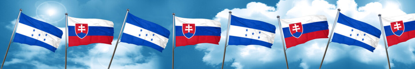 Honduras flag with Slovakia flag, 3D rendering