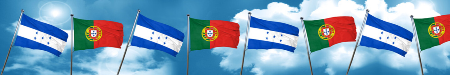 Honduras flag with Portugal flag, 3D rendering