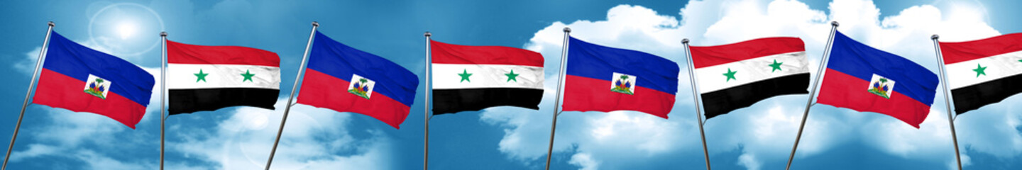 Fototapeta na wymiar Haiti flag with Syria flag, 3D rendering