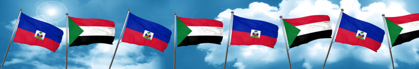 Fototapeta na wymiar Haiti flag with Sudan flag, 3D rendering