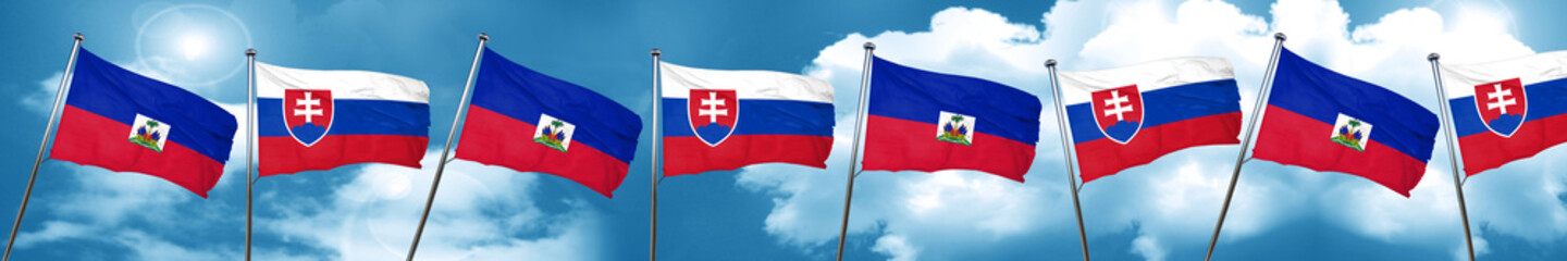 Haiti flag with Slovakia flag, 3D rendering