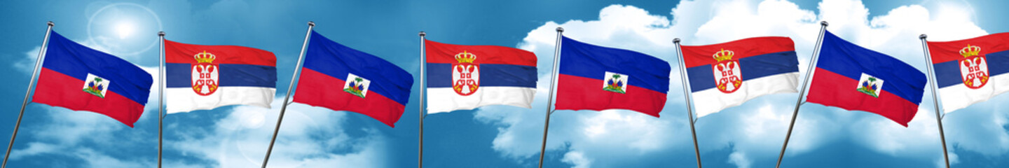 Haiti flag with Serbia flag, 3D rendering