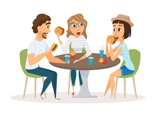 Friends eating fast food