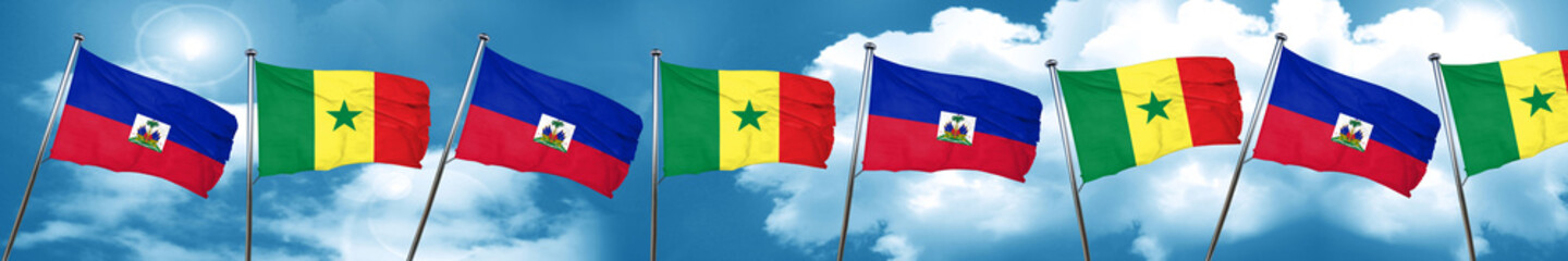 Haiti flag with Senegal flag, 3D rendering