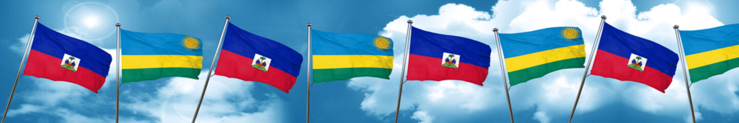 Haiti flag with rwanda flag, 3D rendering