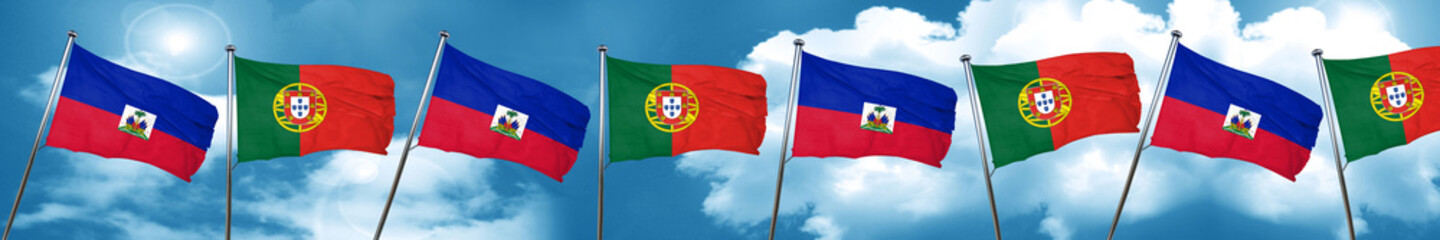 Naklejka na ściany i meble Haiti flag with Portugal flag, 3D rendering