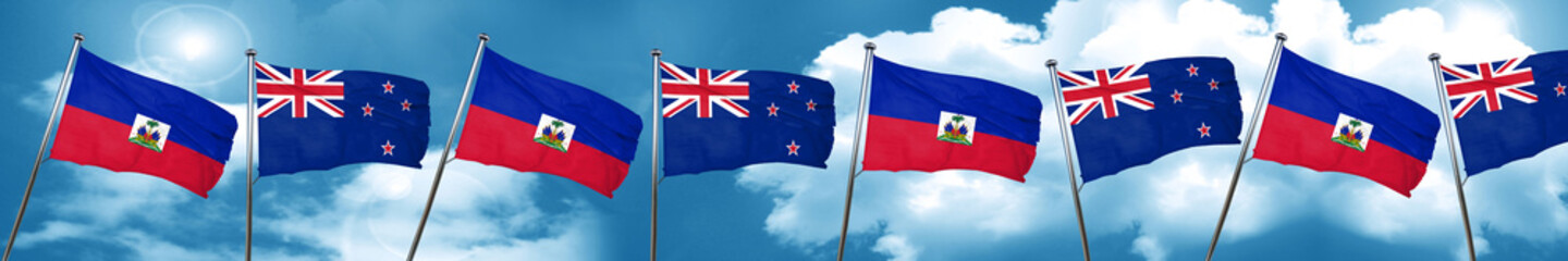 Haiti flag with New Zealand flag, 3D rendering