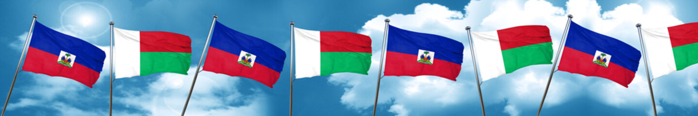 Haiti flag with Madagascar flag, 3D rendering