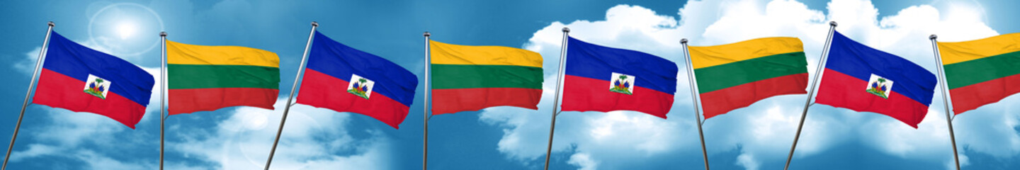 Fototapeta na wymiar Haiti flag with Lithuania flag, 3D rendering