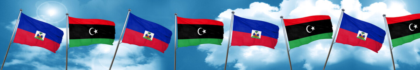 Haiti flag with Libya flag, 3D rendering