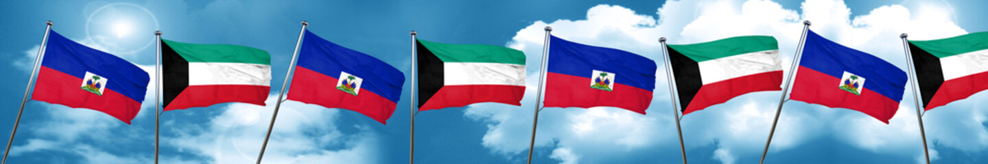 Haiti flag with Kuwait flag, 3D rendering