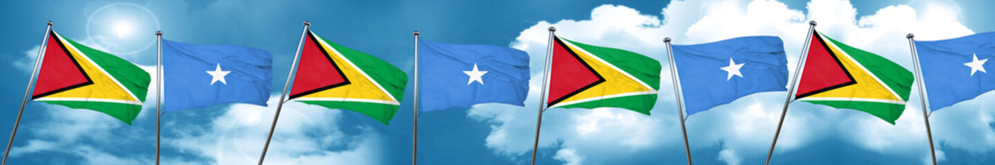 Guyana flag with Somalia flag, 3D rendering