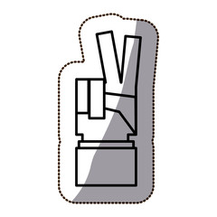 Fototapeta na wymiar black silhouette contour sticker with hand victory signal vector illustration