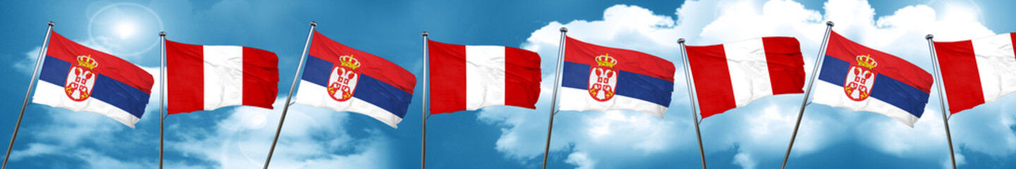 Naklejka na ściany i meble Serbia flag with Peru flag, 3D rendering