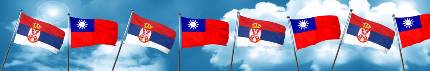 Naklejka na ściany i meble Serbia flag with Taiwan flag, 3D rendering