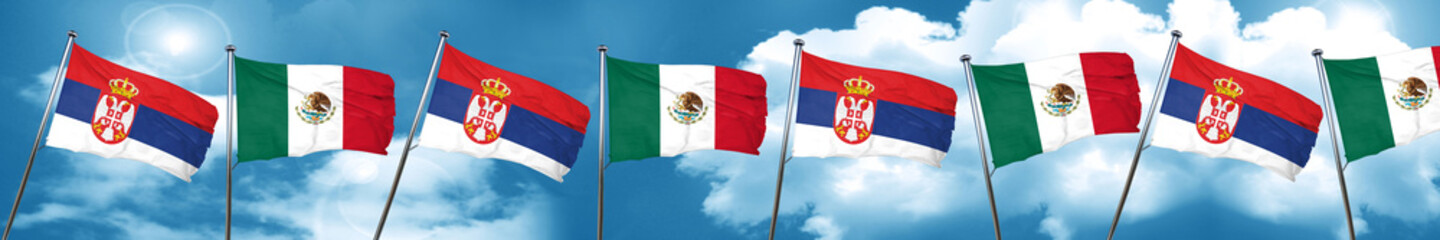 Serbia flag with Mexico flag, 3D rendering