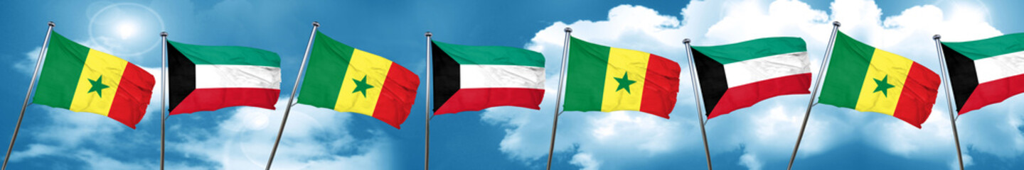 Fototapeta na wymiar Senegal flag with Kuwait flag, 3D rendering