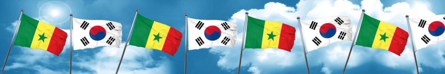 Senegal flag with South Korea flag, 3D rendering