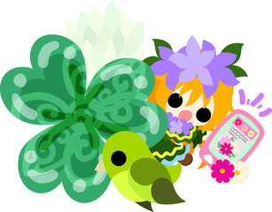 Illustration of clover jewel and cute little girl