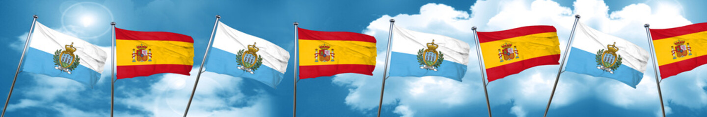 san marino flag with Spain flag, 3D rendering