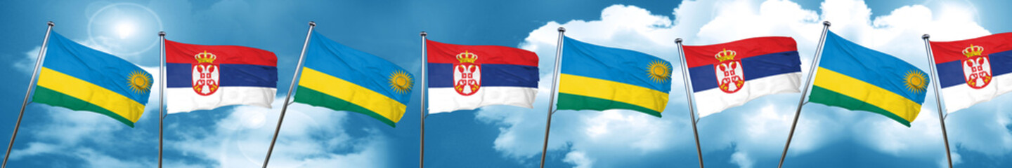 Rwanda flag with Serbia flag, 3D rendering