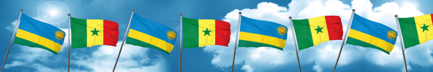 Rwanda flag with Senegal flag, 3D rendering