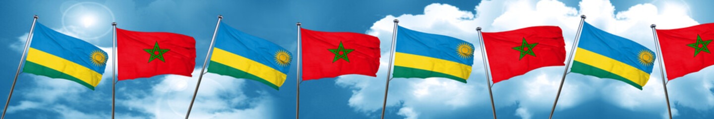 Rwanda flag with Morocco flag, 3D rendering