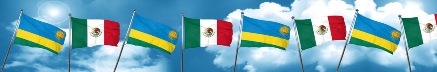 Rwanda flag with Mexico flag, 3D rendering