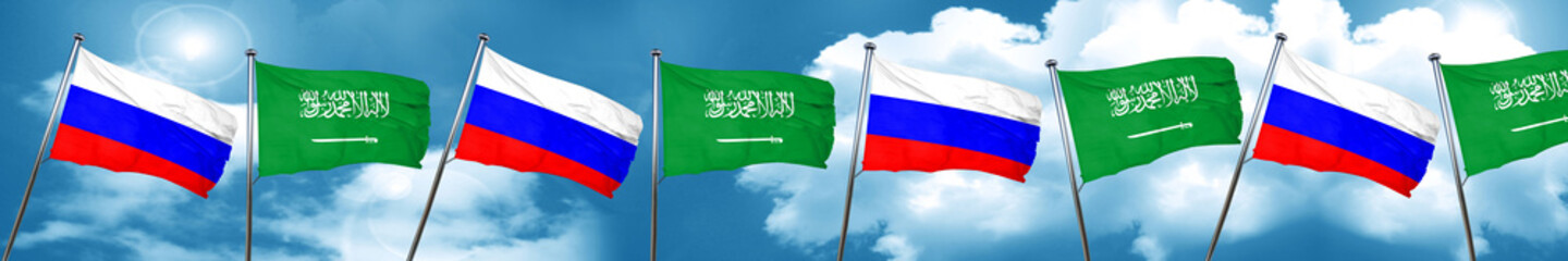 Fototapeta na wymiar Russia flag with Saudi Arabia flag, 3D rendering