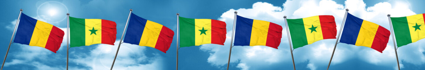 Romania flag with Senegal flag, 3D rendering
